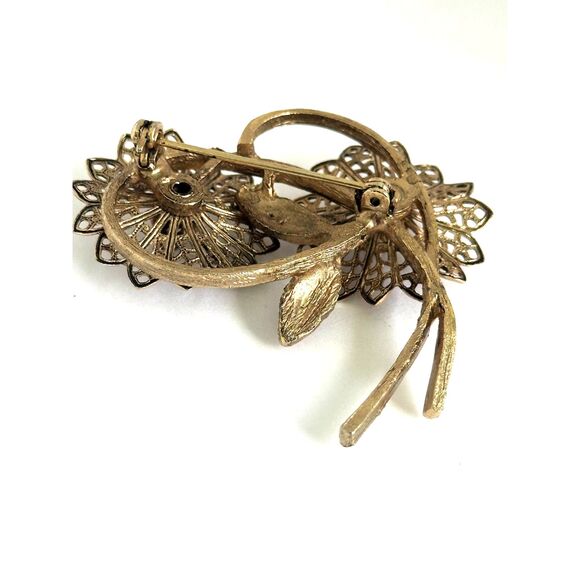 Gold Tone Filigree Floral Stem Brooch - Picture 7 of 7